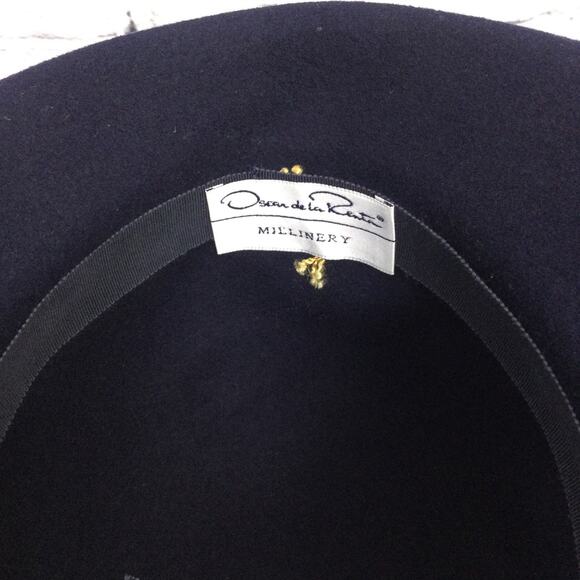 Oscar de la Renta Millery Navy Vintage Gold Wide Ribbon Accent Wool Brim Hat main image 4